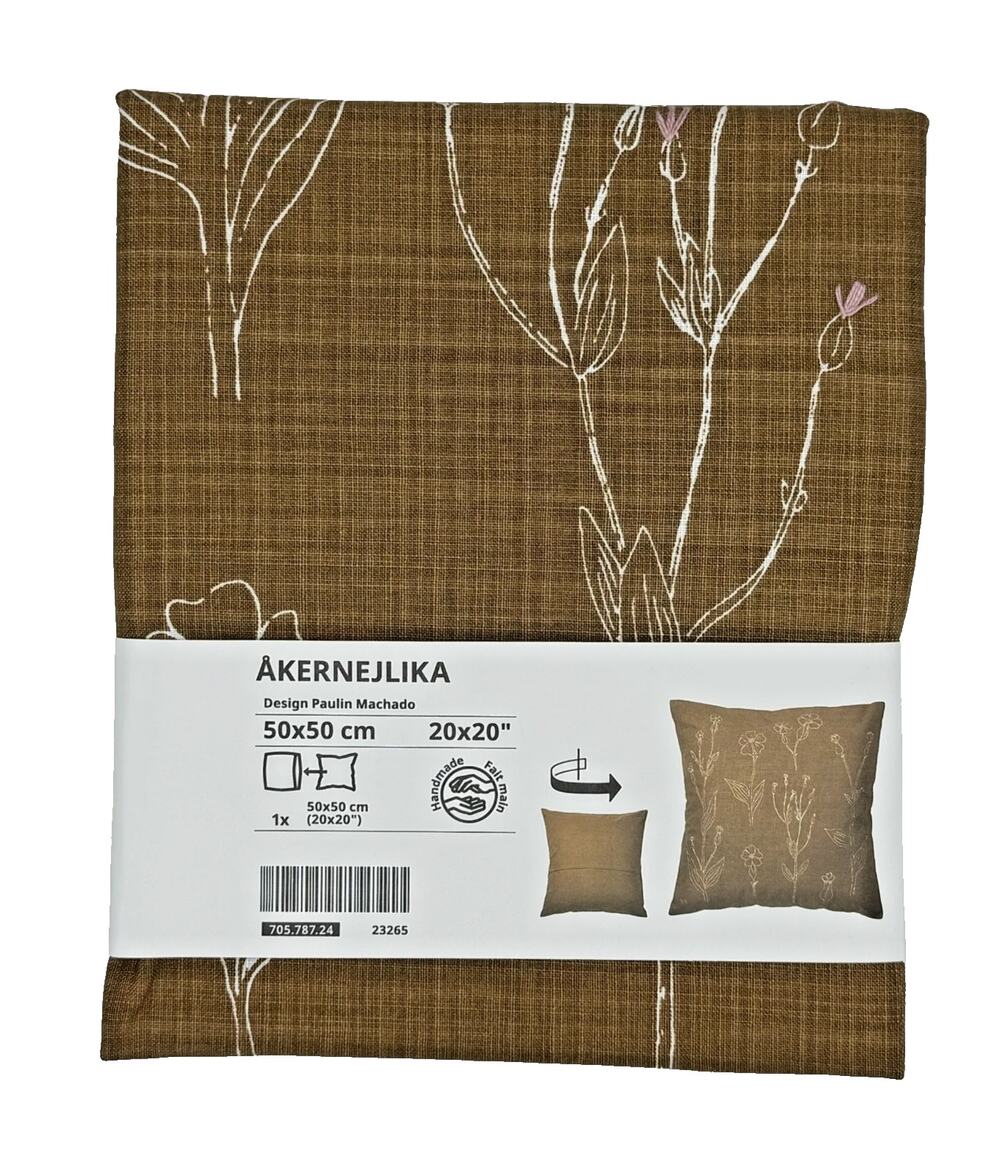 IKEA AKERNEJLIKA One 20x20in Brown Floral Cushion Cover-NEW